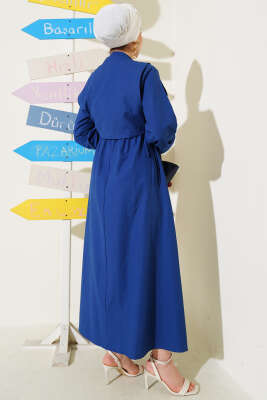 Nervür Yelekli Poplin Elbise Lacivert - Tesettür Elbise