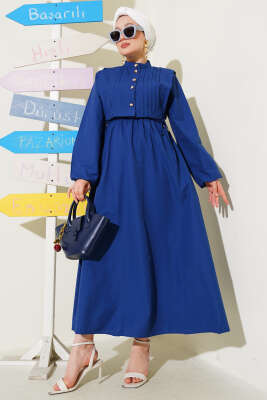 Nervür Yelekli Poplin Elbise Lacivert - Tesettür Elbise