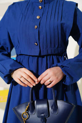 Nervür Yelekli Poplin Elbise Lacivert - Tesettür Elbise