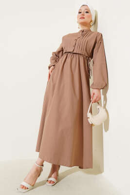 Nervür Yelekli Poplin Elbise Latte 