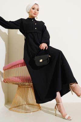 Nervür Yelekli Poplin Elbise Siyah 