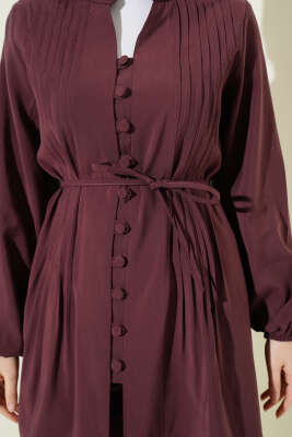 Nervürlü Brit Düğmeli Modal İkili Takım Bordo - İkili Takım