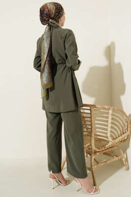 Nervürlü Brit Düğmeli Modal İkili Takım Haki - İkili Takım