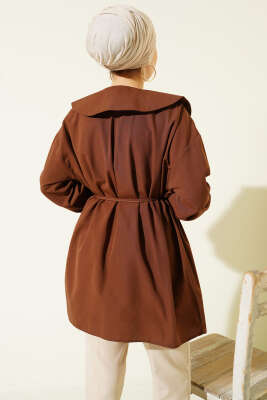 Nervürlü Yarım Düğmeli Tunik Kahve - Tunik