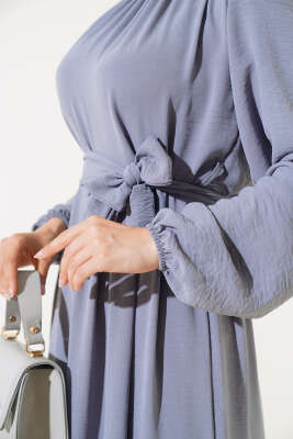 Büzgülü Ayrobin Elbise Gri - Tesettür Elbise