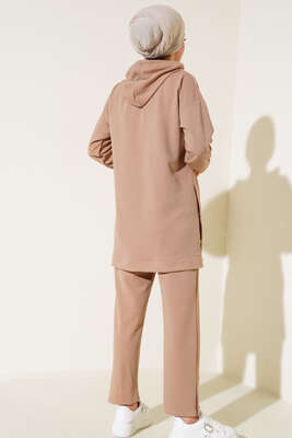 Çıtçıt Detaylı Kapüşonlu İkili Takım Bej - İKİLİ TAKIM