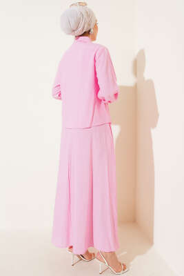 Önü Dikiş Detaylı Etekli İkili Takım Pembe - 700-1000 TL Ürünler
