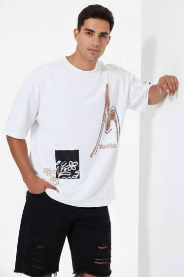 Never Baskılı Erkek T-shirt Beyaz - Erkek Beyaz Tişört