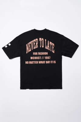 Never Baskılı Erkek T-shirt Siyah - Erkek Siyah Tişört