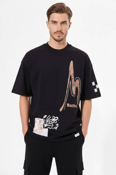 Never Baskılı Erkek T-shirt Siyah - Erkek Siyah Tişört