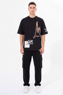 Never Baskılı Erkek T-shirt Siyah - Erkek T-shirt