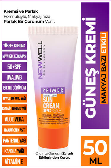 New Well Makyaj Bazı Güneş Kremi 50 SPF+ Aydınlatıcı Etkili Primer Sunscreen - Güneş Kremi