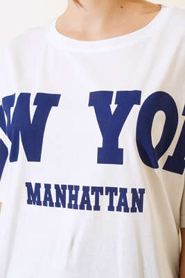 New York Baskılı T-shirt Beyaz - Thumbnail