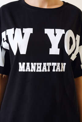 New York Baskılı T-shirt Siyah - Thumbnail