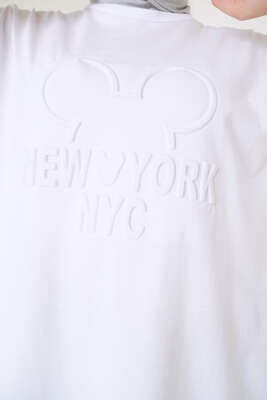 New York Kabartma Desenli Tunik Beyaz - Thumbnail