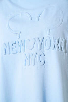 New York Kabartma Desenli Tunik Buz Mavisi - Thumbnail