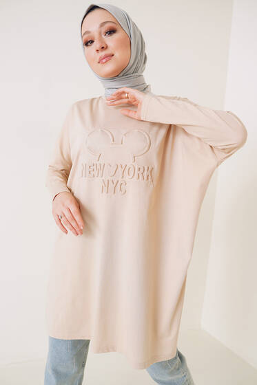 New York Kabartma Desenli Tunik Camel - Tunik