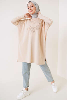 New York Kabartma Desenli Tunik Camel - Tunik