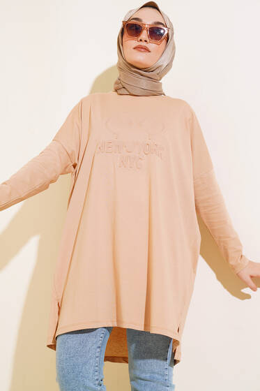 New York Kabartma Desenli Tunik Latte - Tunik