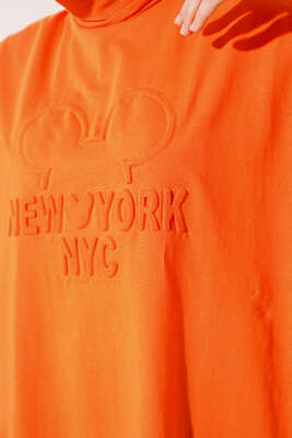 New York Kabartma Desenli Tunik Oranj - Thumbnail