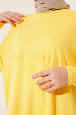 New York Kabartma Desenli Tunik Sarı - Thumbnail