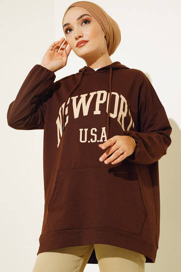 Newport İki İplik Kapşonlu Tunik Kahve - Tunik