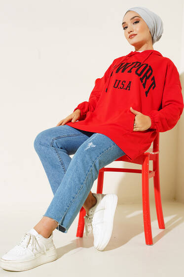 Newport İki İplik Kapşonlu Tunik Kırmızı - Tunik