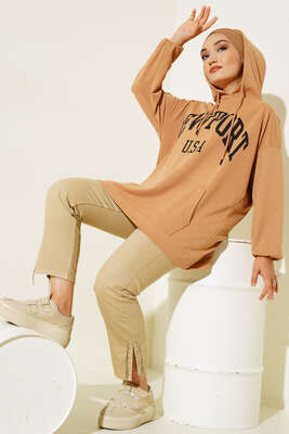 Newport İki İplik Kapşonlu Tunik Latte - Tunik