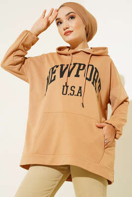 Newport İki İplik Kapşonlu Tunik Latte - Tunik