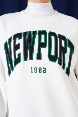 Newport Yazılı Üç İplik Sweatshirt Beyaz - Tunik