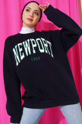 Newport Yazılı Üç İplik Sweatshirt Lacivert - Tunik