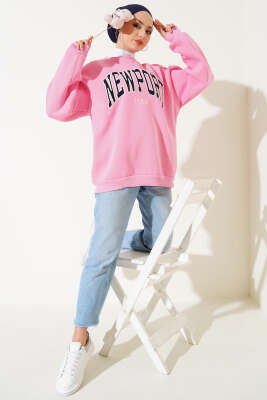 Newport Yazılı Üç İplik Sweatshirt Pembe - Tunik