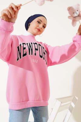 Newport Yazılı Üç İplik Sweatshirt Pembe - Tunik