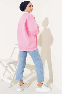 Newport Yazılı Üç İplik Sweatshirt Pembe - Tunik