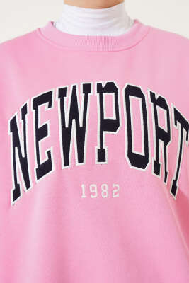 Newport Yazılı Üç İplik Sweatshirt Pembe - Tunik