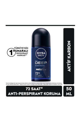 Nivea Men Deep Darkwood Aktif Karbon 72 Saat Erkek Roll-on Deodorant 50 ml 