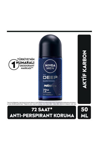 Nivea Men Deep Darkwood Aktif Karbon 72 Saat Erkek Roll-on Deodorant 50 ml - Yılın Fırsatı