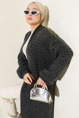 Nohut Desen Uzun Triko Hırka Füme - Hırka