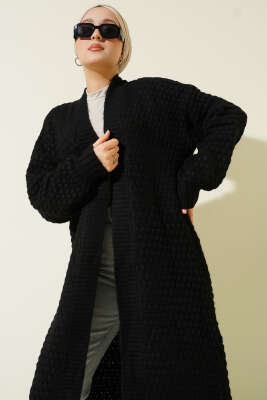 Nohut Desen Uzun Triko Hırka Siyah - Hırka