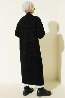 Nohut Desen Uzun Triko Hırka Siyah - Hırka