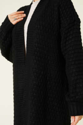 Nohut Desen Uzun Triko Hırka Siyah - Hırka