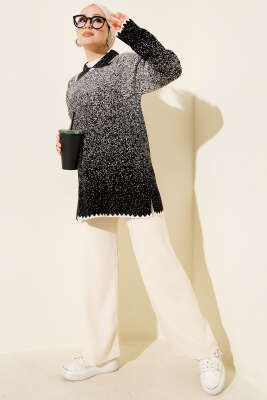 Nokta Desen Gömlek Yaka Triko Takım Bej - SUDE NAZ