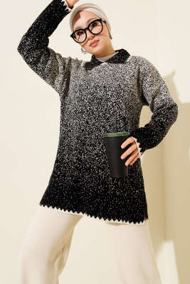 Nokta Desen Gömlek Yaka Triko Takım Bej - İkili Takım