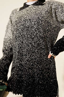 Nokta Desen Gömlek Yaka Triko Takım Bej - İkili Takım