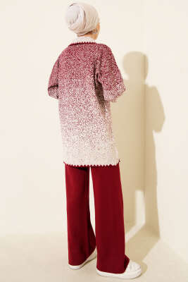 Nokta Desen Gömlek Yaka Triko Takım Bordo - İkili Takım
