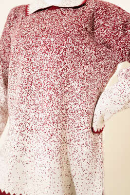 Nokta Desen Gömlek Yaka Triko Takım Bordo - İkili Takım