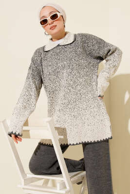 Nokta Desen Gömlek Yaka Triko Takım Füme - İkili Takım