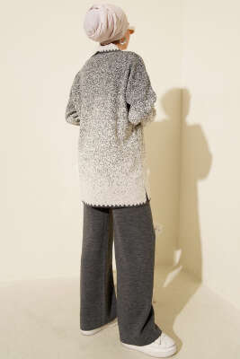 Nokta Desen Gömlek Yaka Triko Takım Füme - İkili Takım