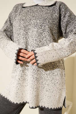 Nokta Desen Gömlek Yaka Triko Takım Füme - İkili Takım