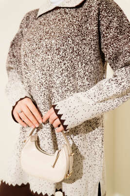 Nokta Desen Gömlek Yaka Triko Takım Kahve - İkili Takım